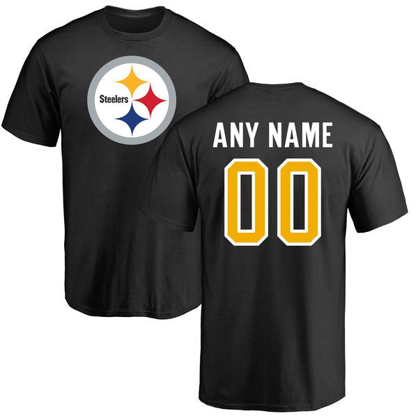 Men Pittsburgh Steelers NFL Pro Line Black Any Name and Number Logo Custom T-Shirt